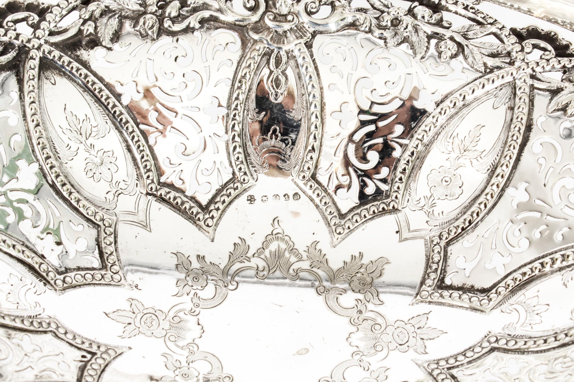 Antique Victorian Silver Plated Fruit Basket Martin Hall 19th Century 5