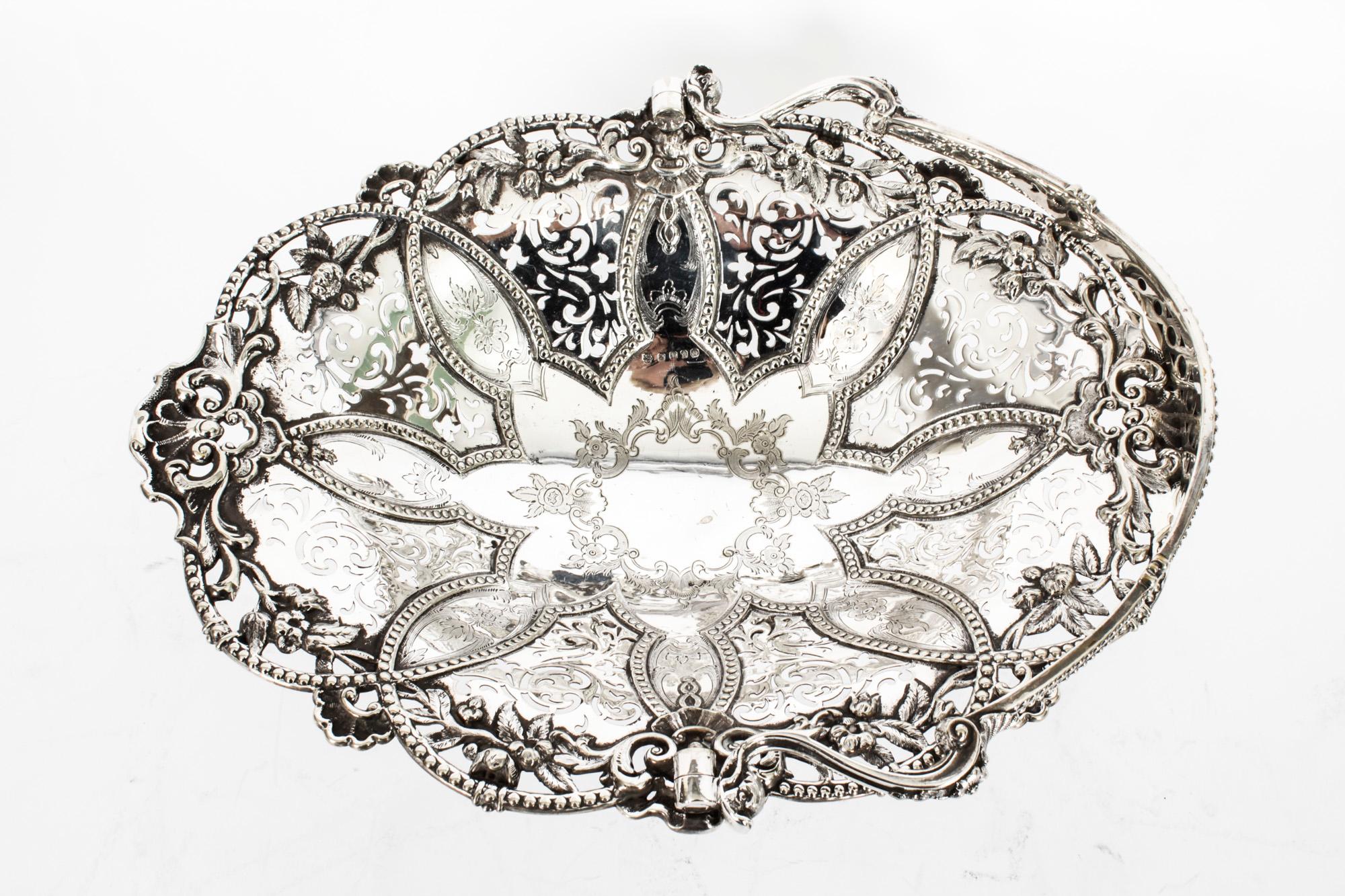 Antique Victorian Silver Plated Fruit Basket Martin Hall 19th Century 6