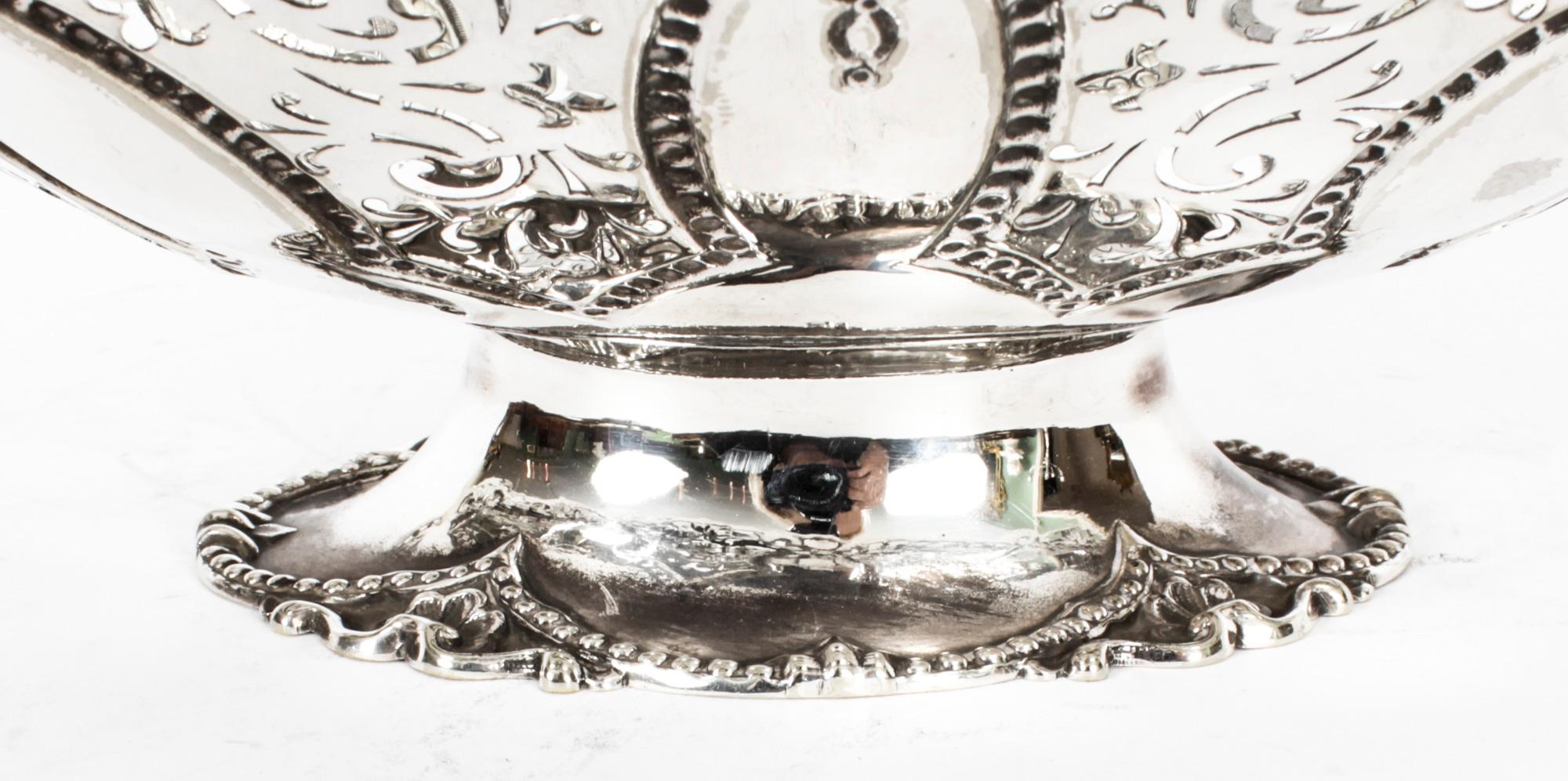 Antique Victorian Silver Plated Fruit Basket Martin Hall 19th Century 7
