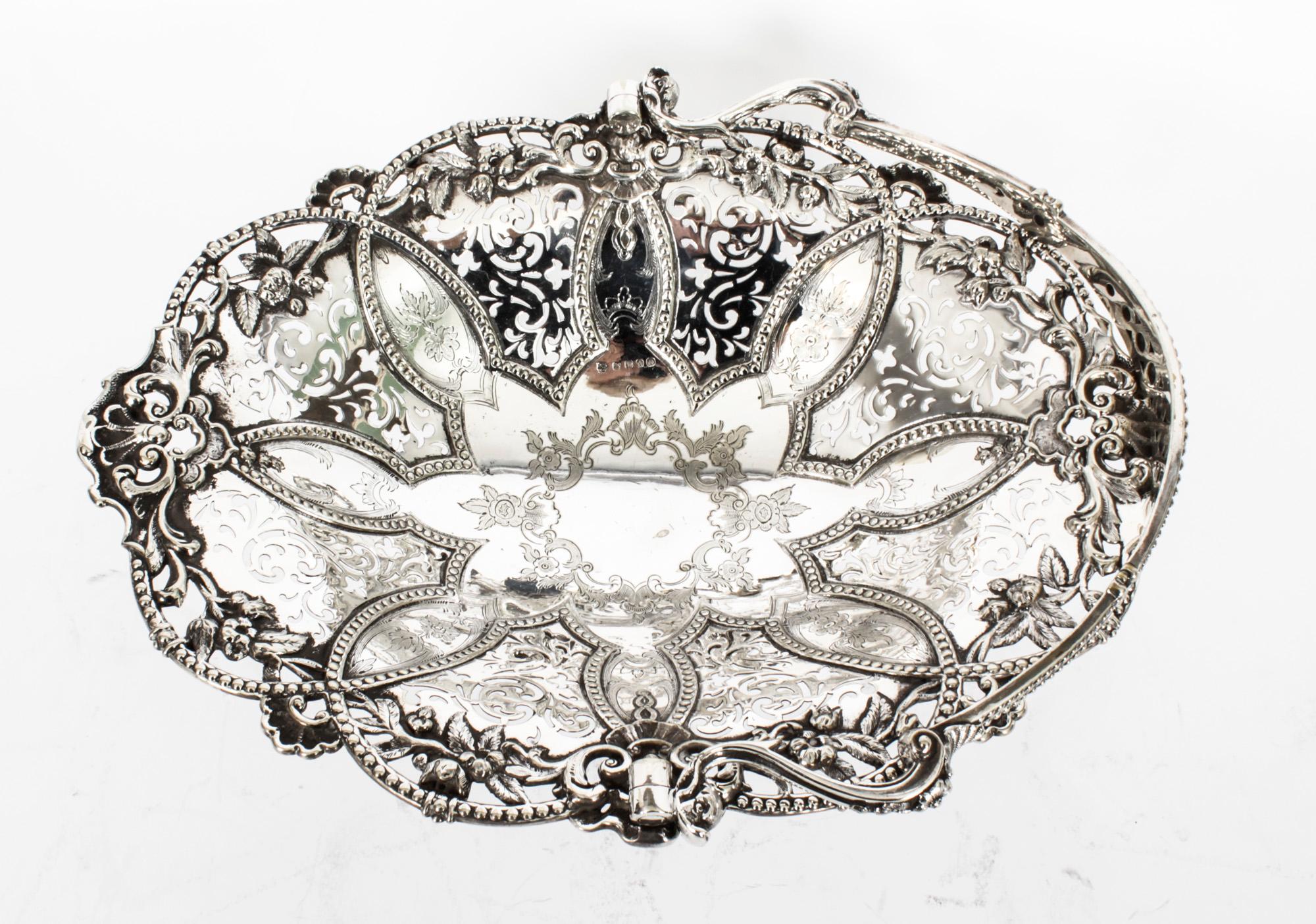 Antique Victorian Silver Plated Fruit Basket Martin Hall 19th Century 8