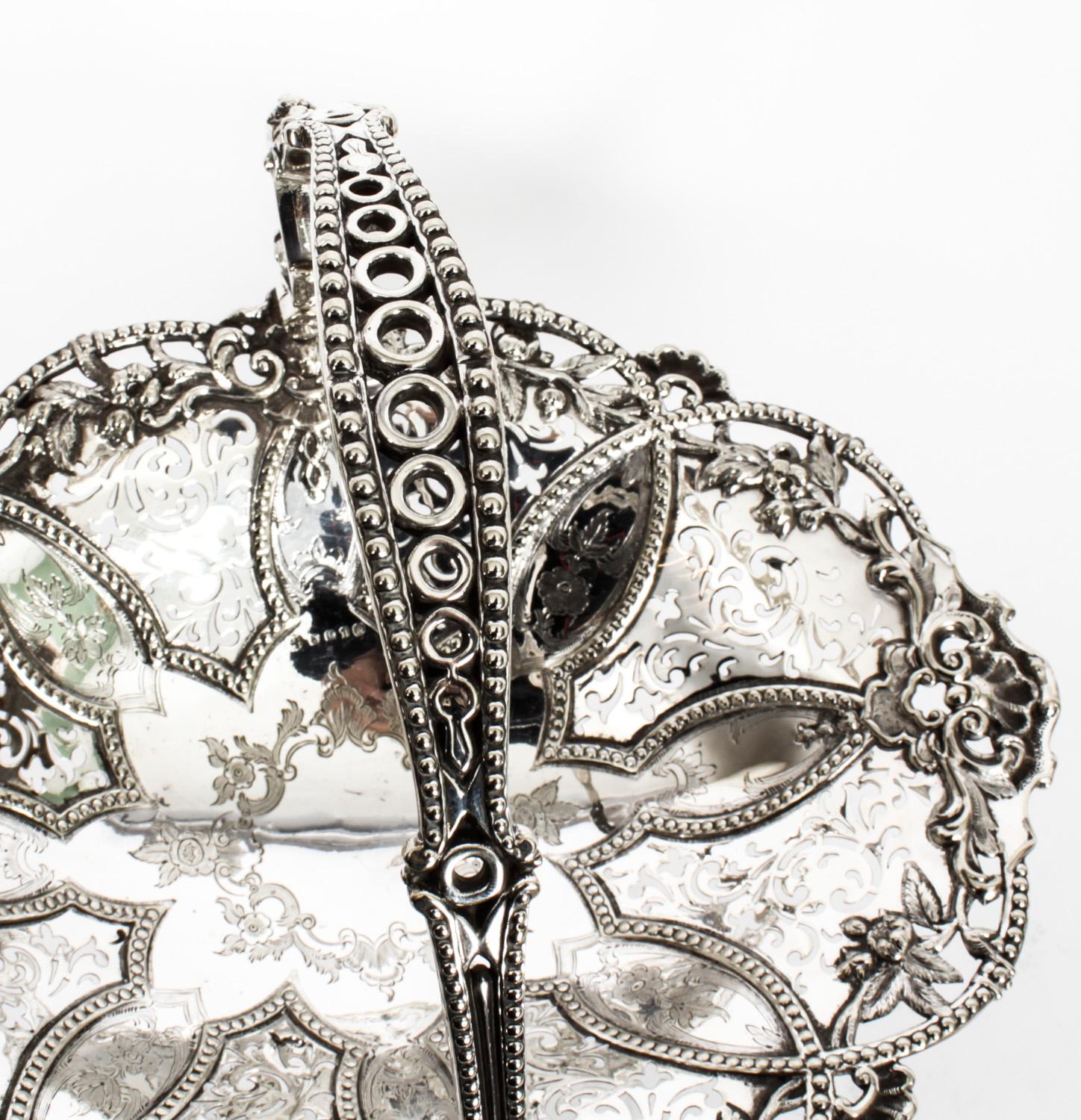 Antique Victorian Silver Plated Fruit Basket Martin Hall 19th Century 9