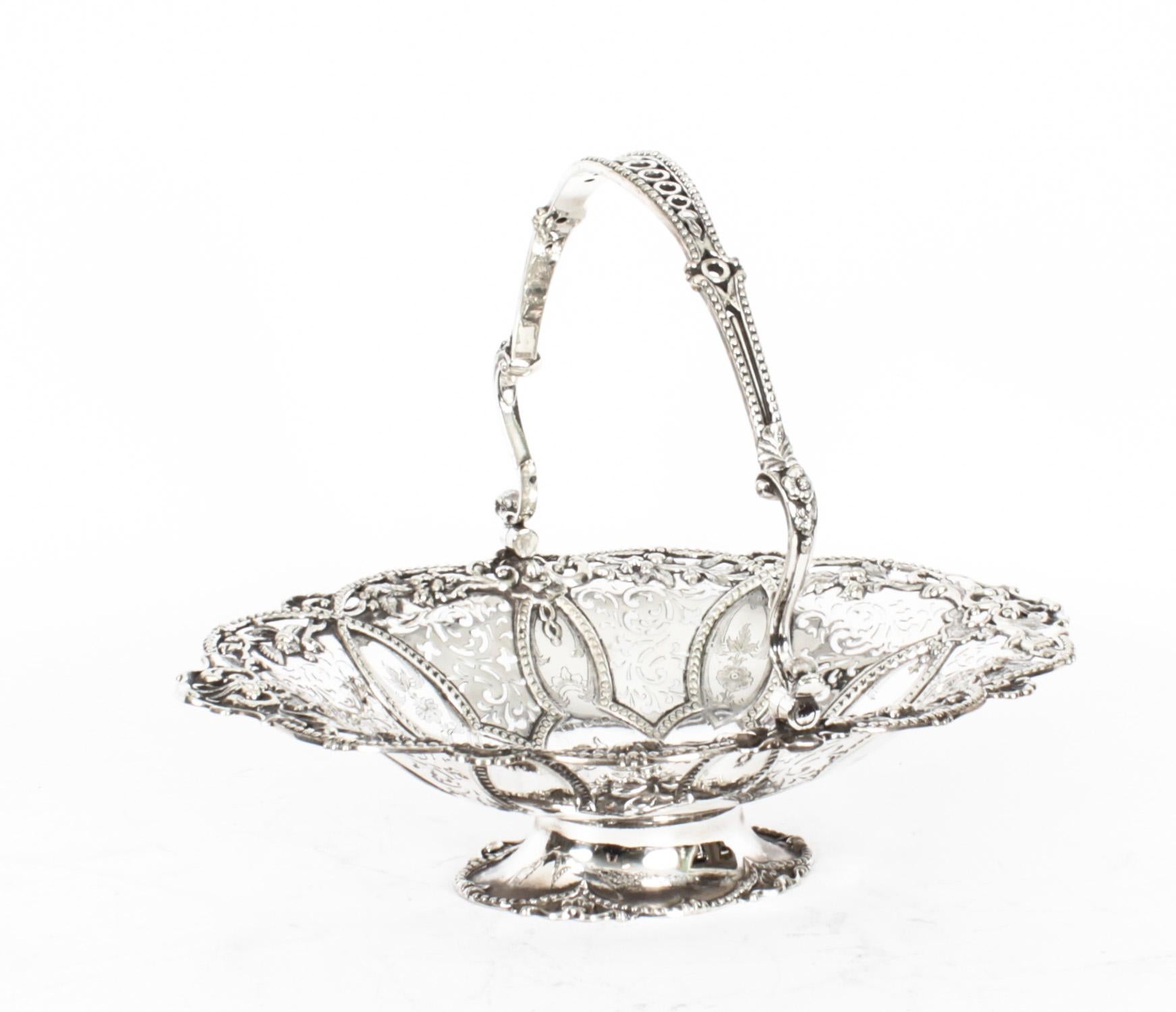 English Antique Victorian Silver Plated Fruit Basket Martin Hall 19th Century For Sale