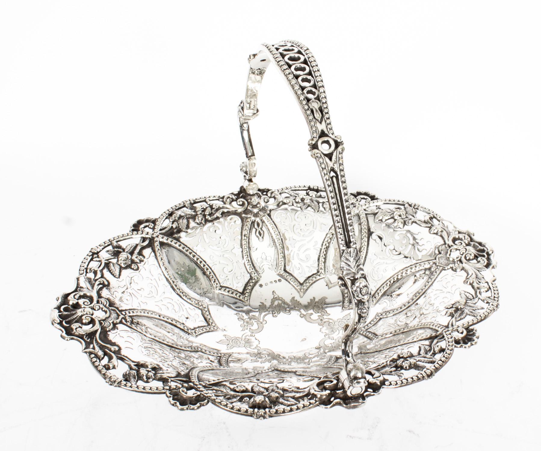 Antique Victorian Silver Plated Fruit Basket Martin Hall 19th Century 2