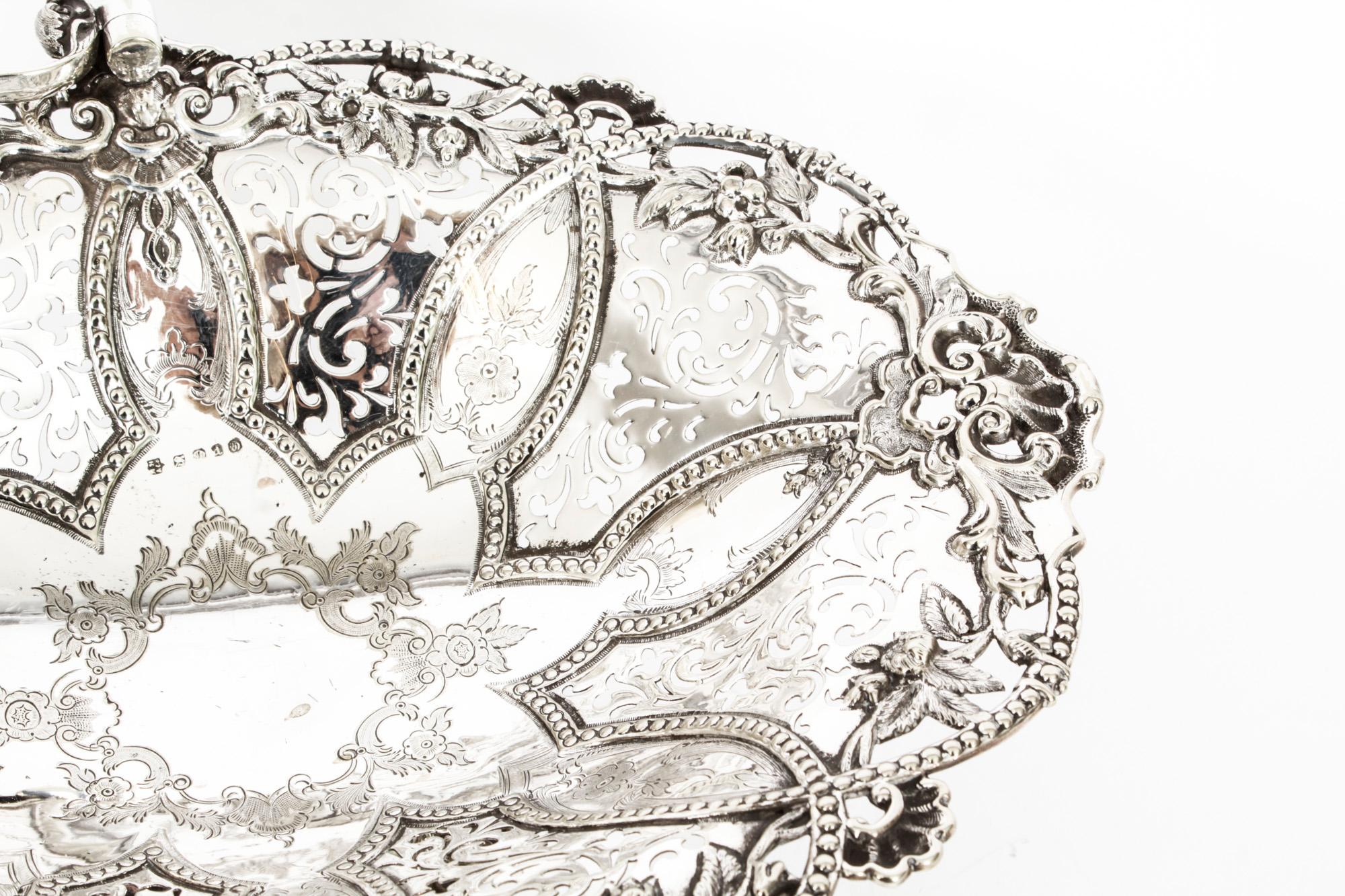 Antique Victorian Silver Plated Fruit Basket Martin Hall 19th Century 3