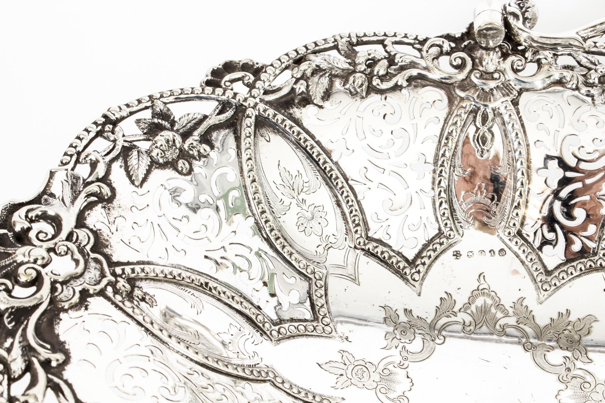 Antique Victorian Silver Plated Fruit Basket Martin Hall 19th Century 4