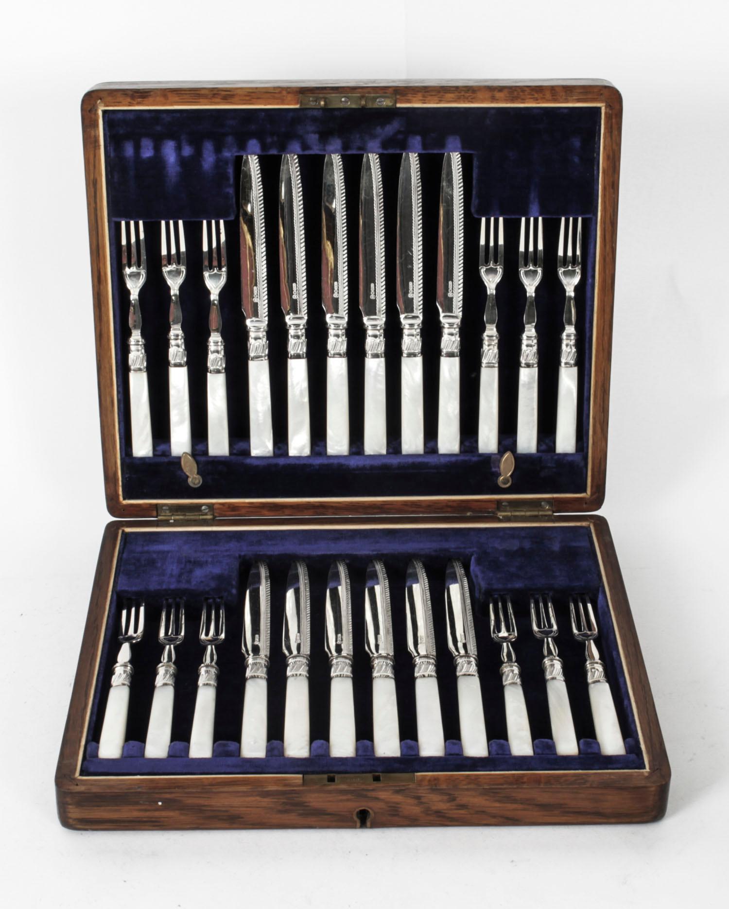Antique Victorian Silver Plated Fruit Cutlery Set, 19th C 8
