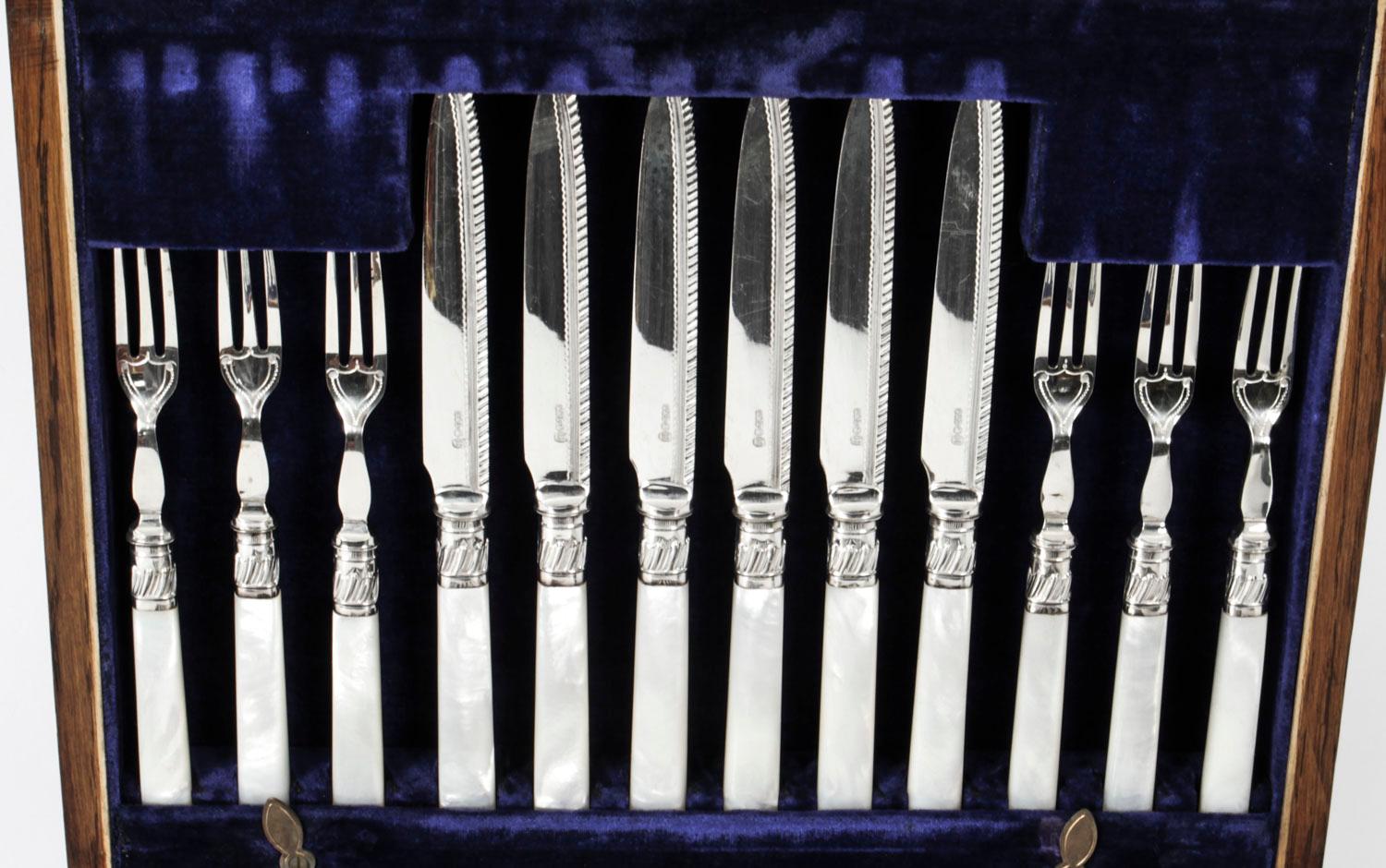 English Antique Victorian Silver Plated Fruit Cutlery Set, 19th C