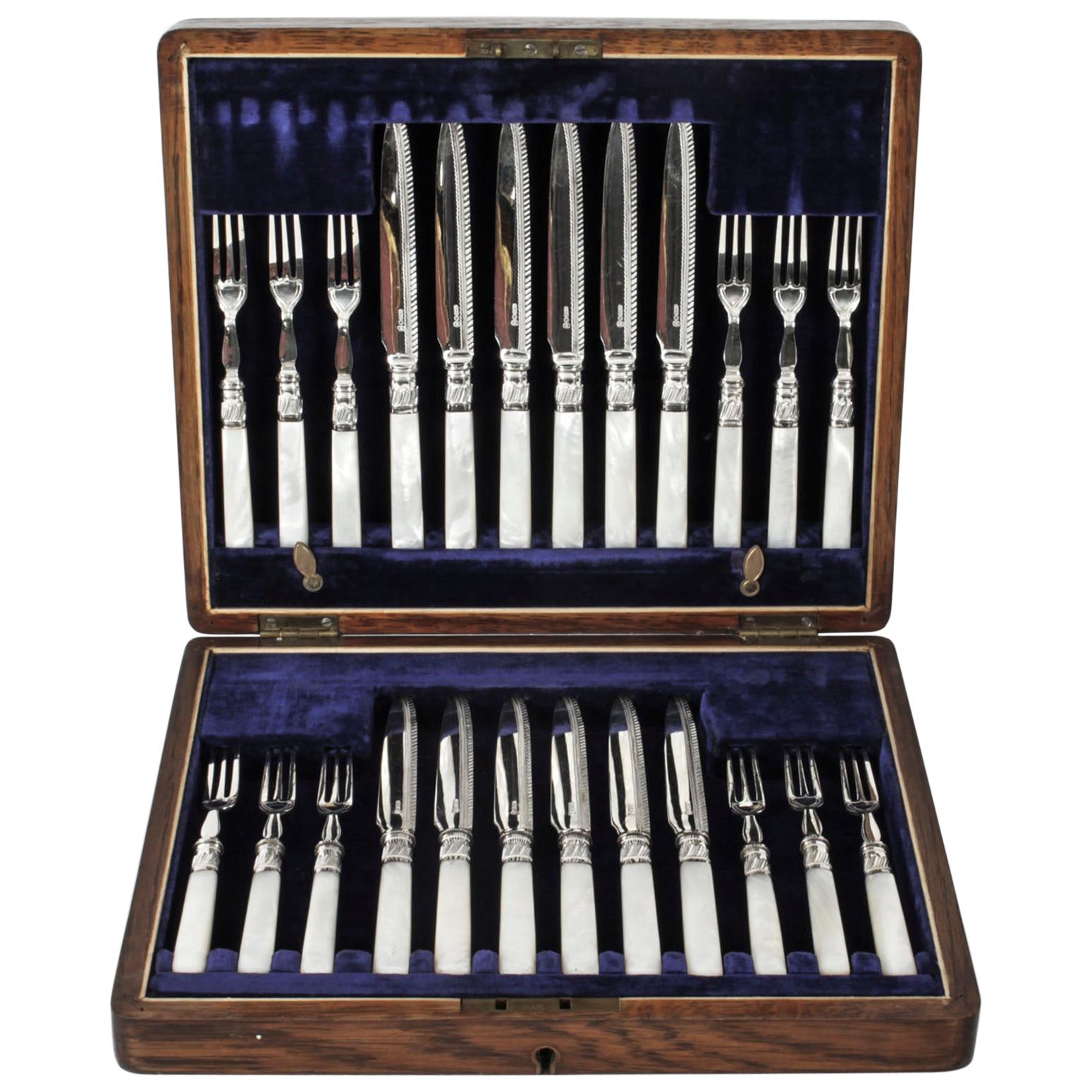 Antique Victorian Silver Plated Fruit Cutlery Set, 19th C