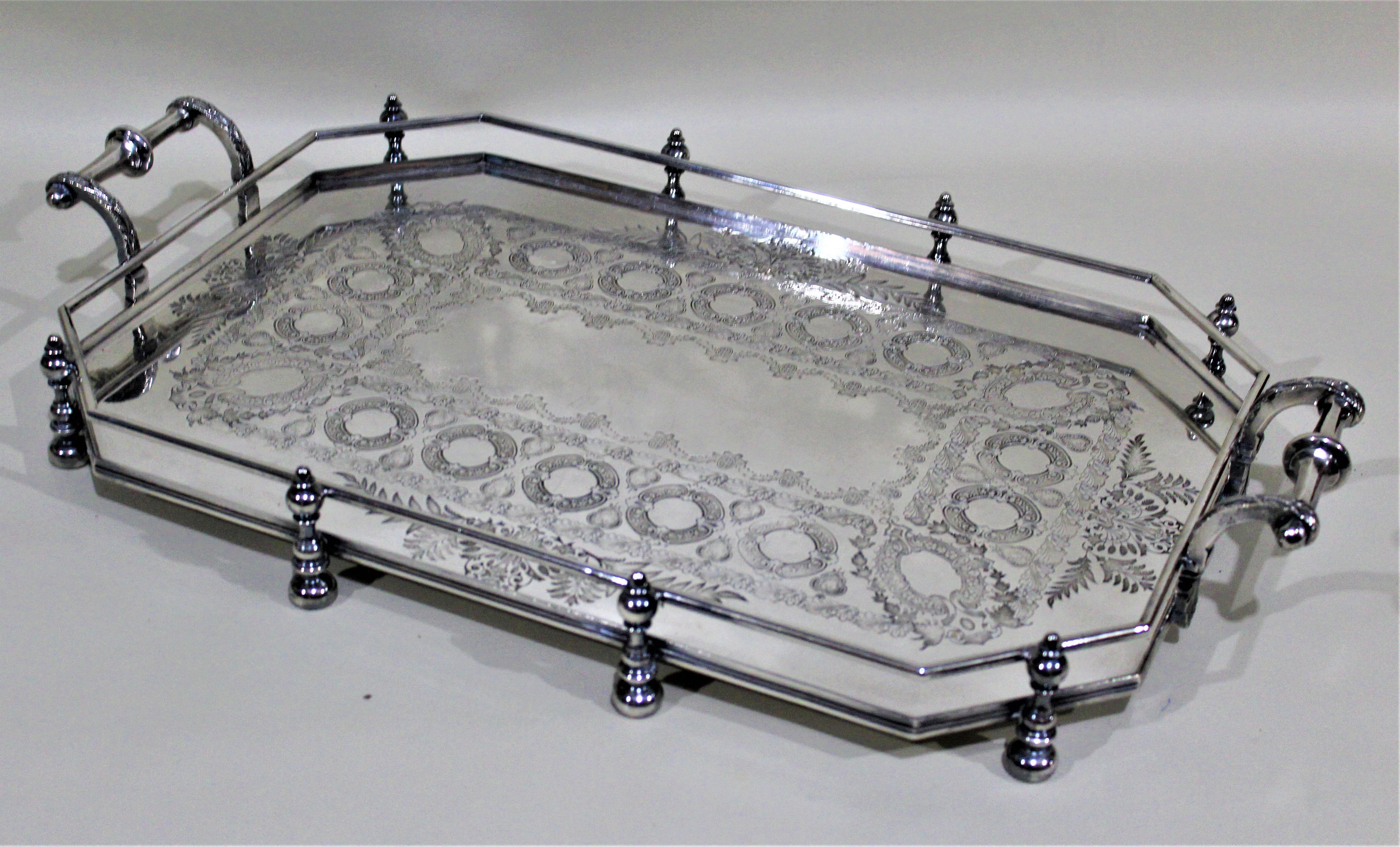 English Antique Victorian Silver Plated Gallery Serving Tray Sheffield, England