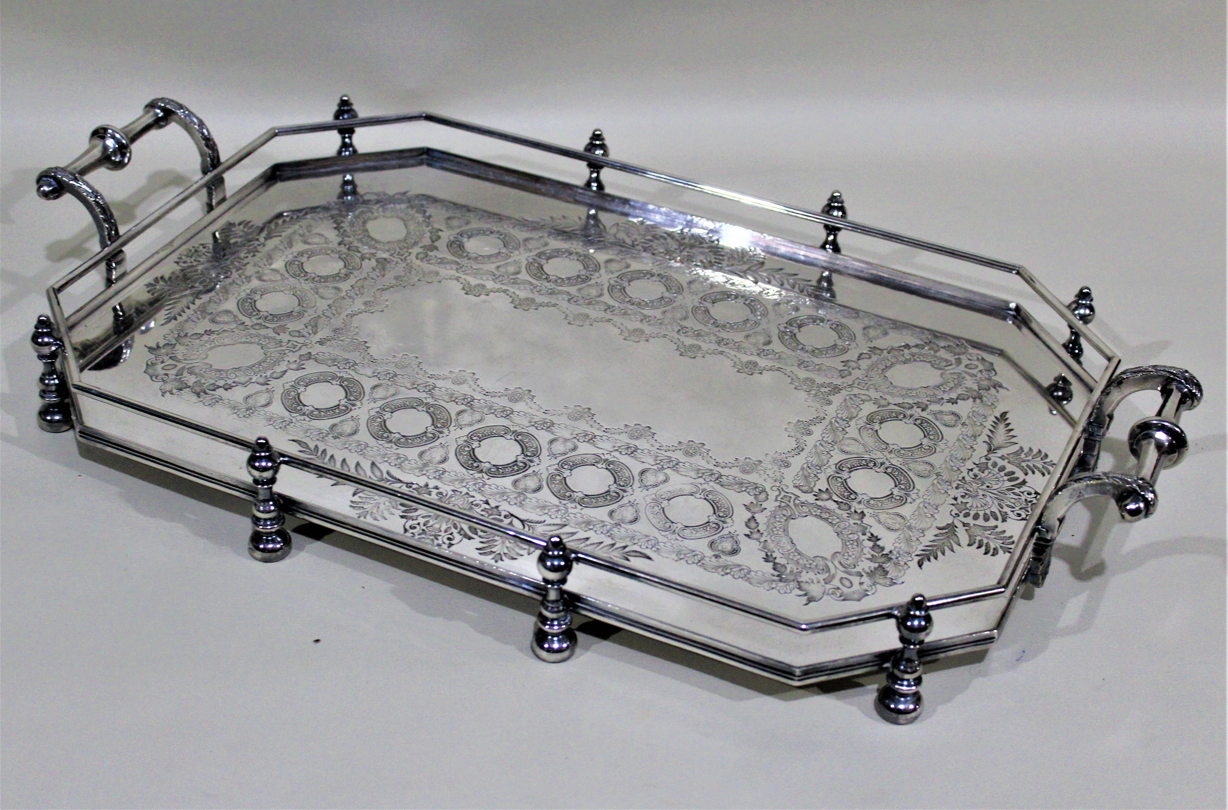 Metalwork Antique Victorian Silver Plated Gallery Serving Tray Sheffield, England