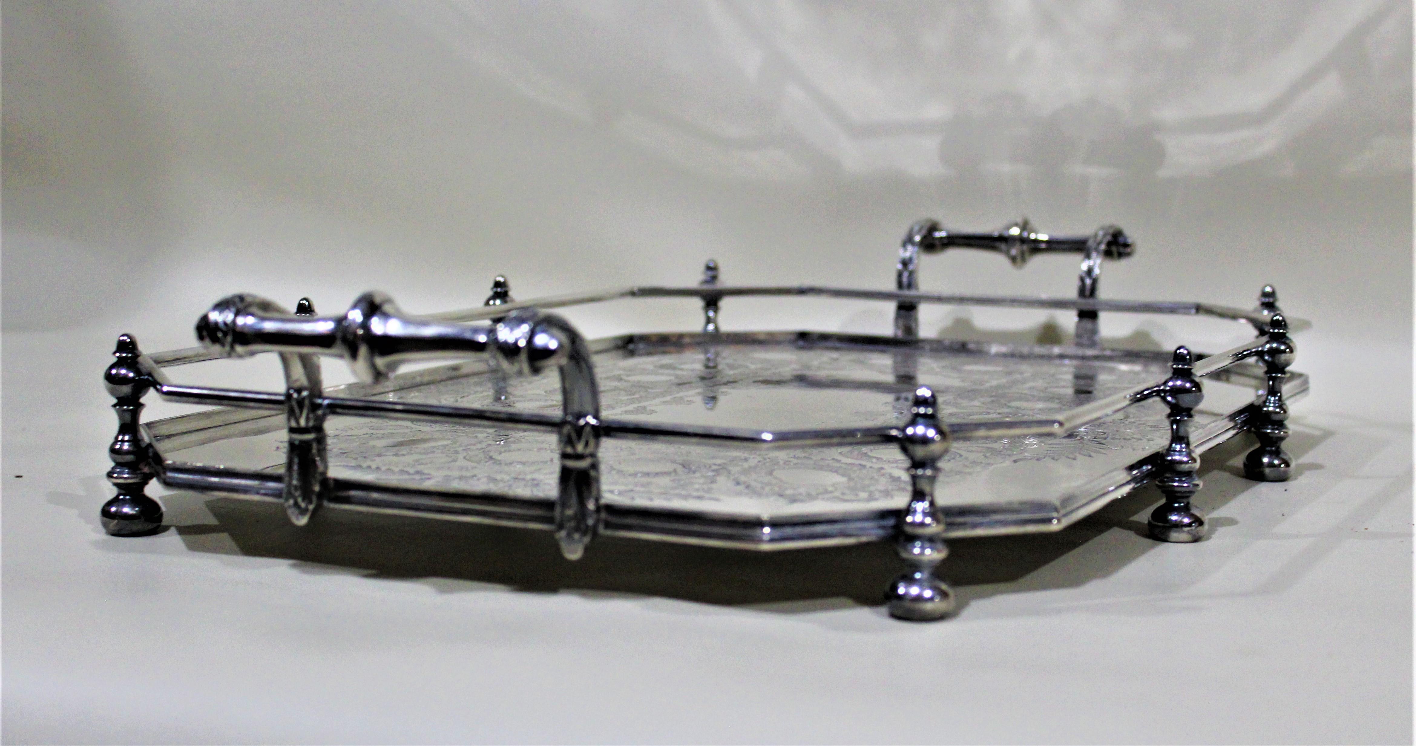 20th Century Antique Victorian Silver Plated Gallery Serving Tray Sheffield, England