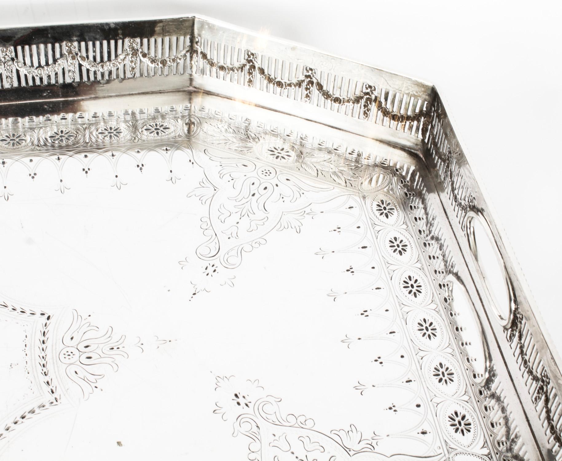Antique Victorian Silver Plated Gallery Tray 19th Century 3