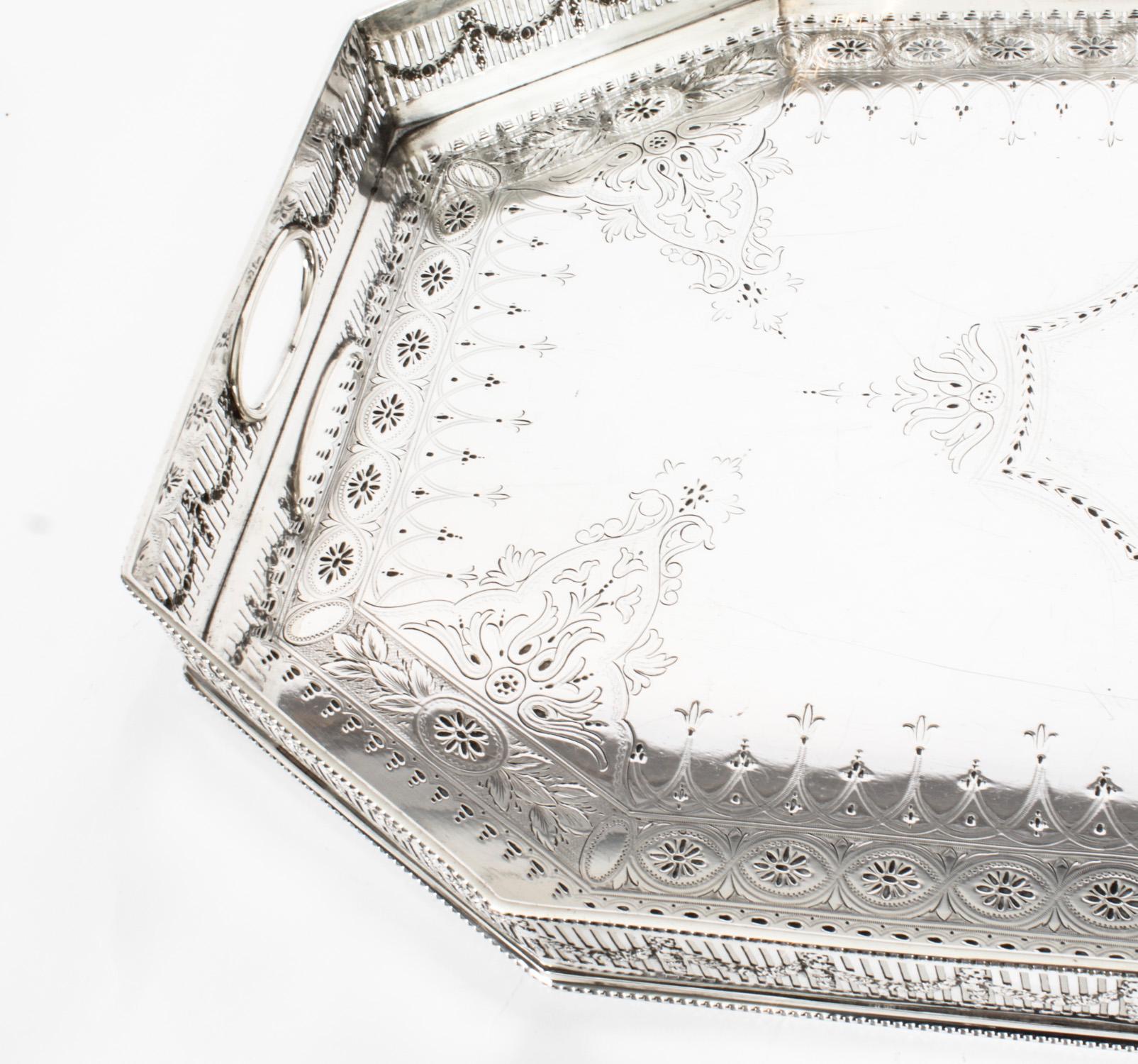 Antique Victorian Silver Plated Gallery Tray 19th Century 4
