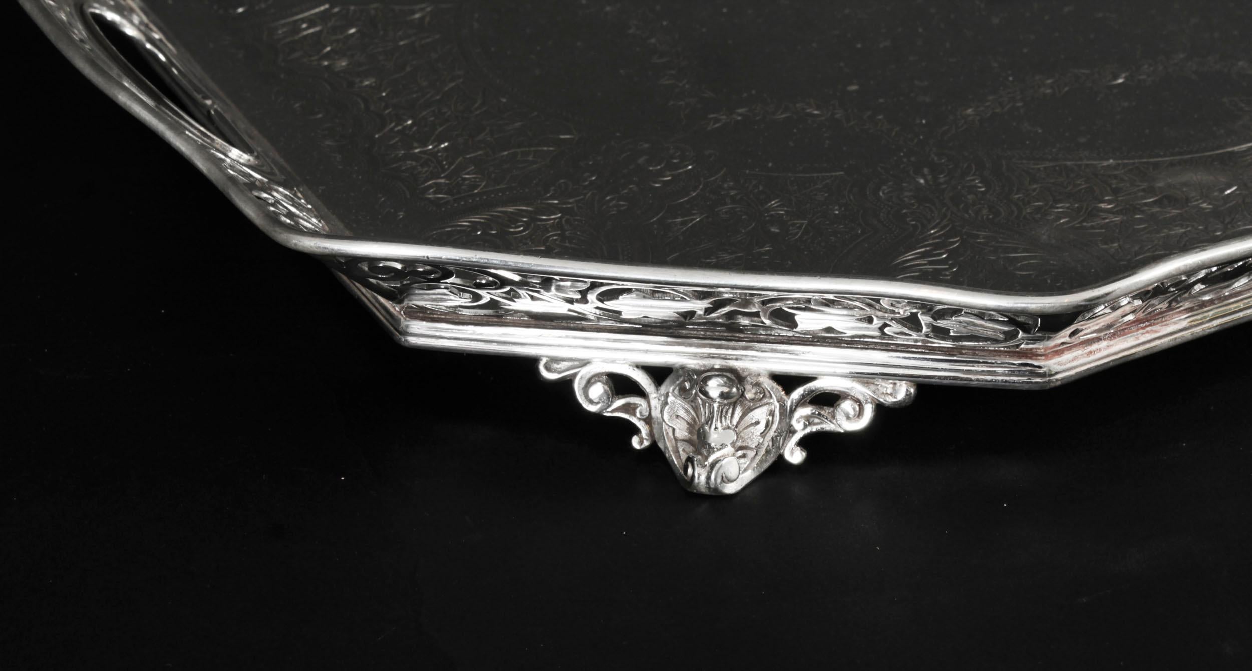 Antique Victorian Silver Plated Gallery Tray Lee & Wigfull Late 19th Century For Sale 7