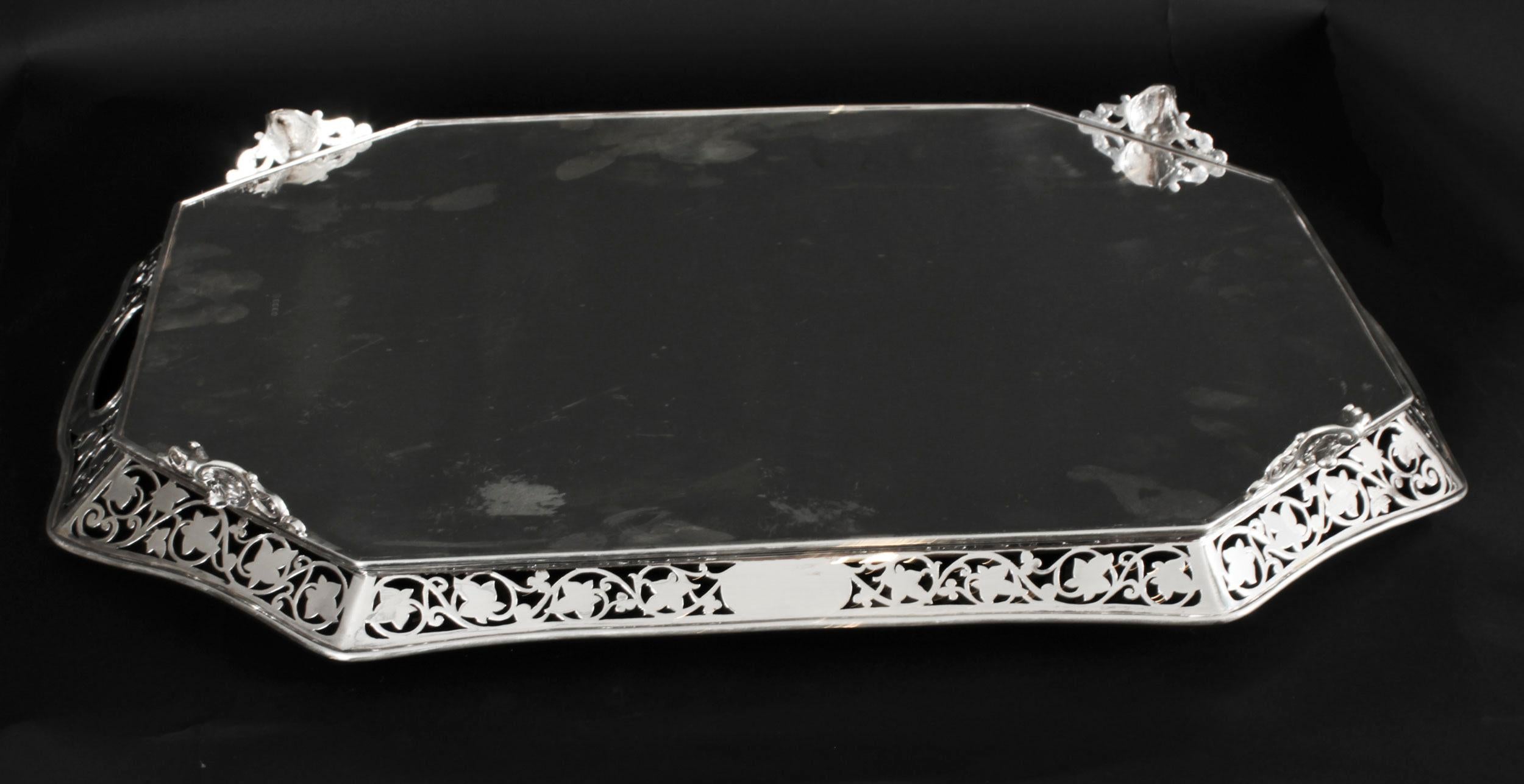 Antique Victorian Silver Plated Gallery Tray Lee & Wigfull Late 19th Century For Sale 8