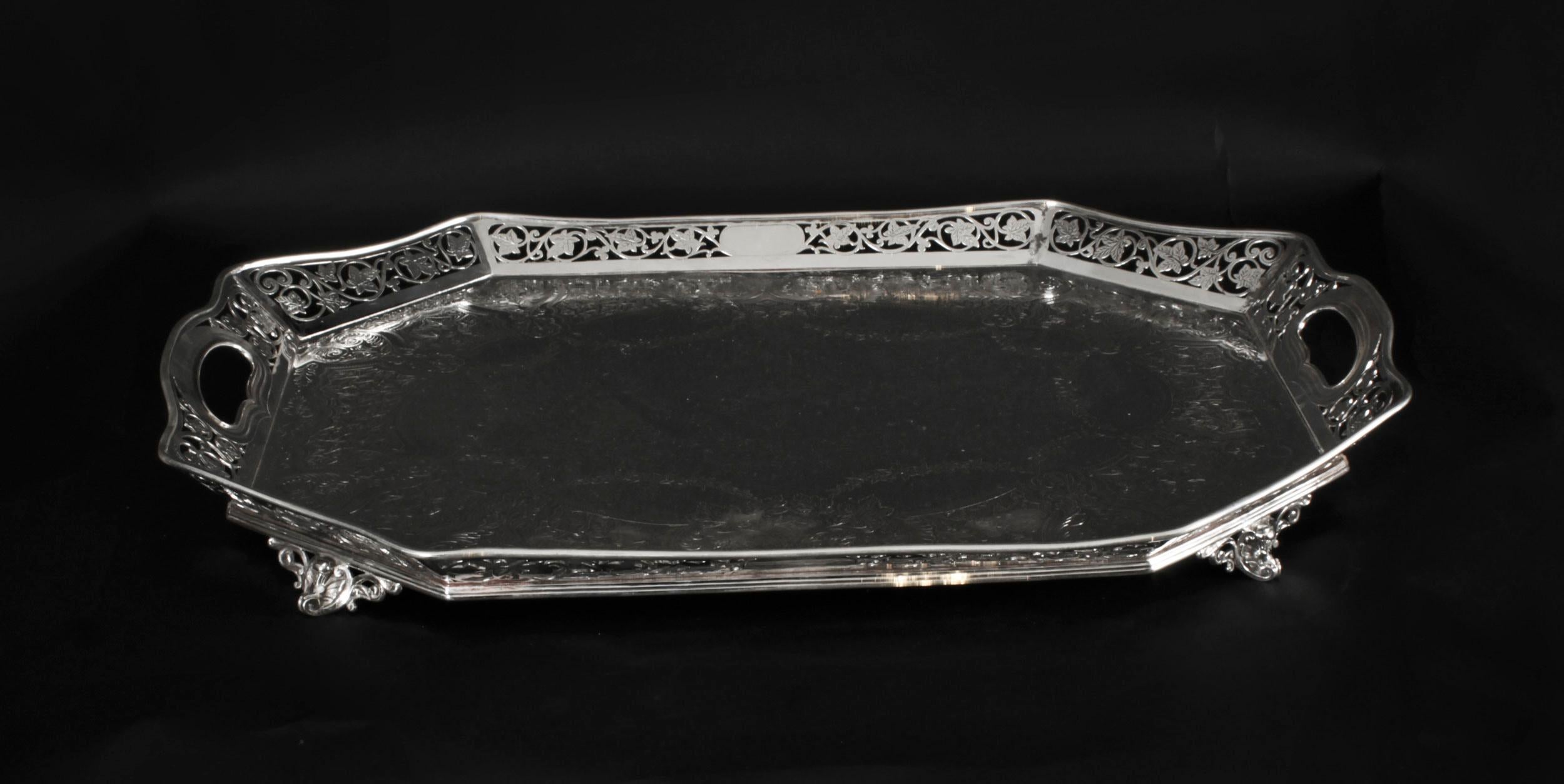 Antique Victorian Silver Plated Gallery Tray Lee & Wigfull Late 19th Century In Good Condition For Sale In London, GB