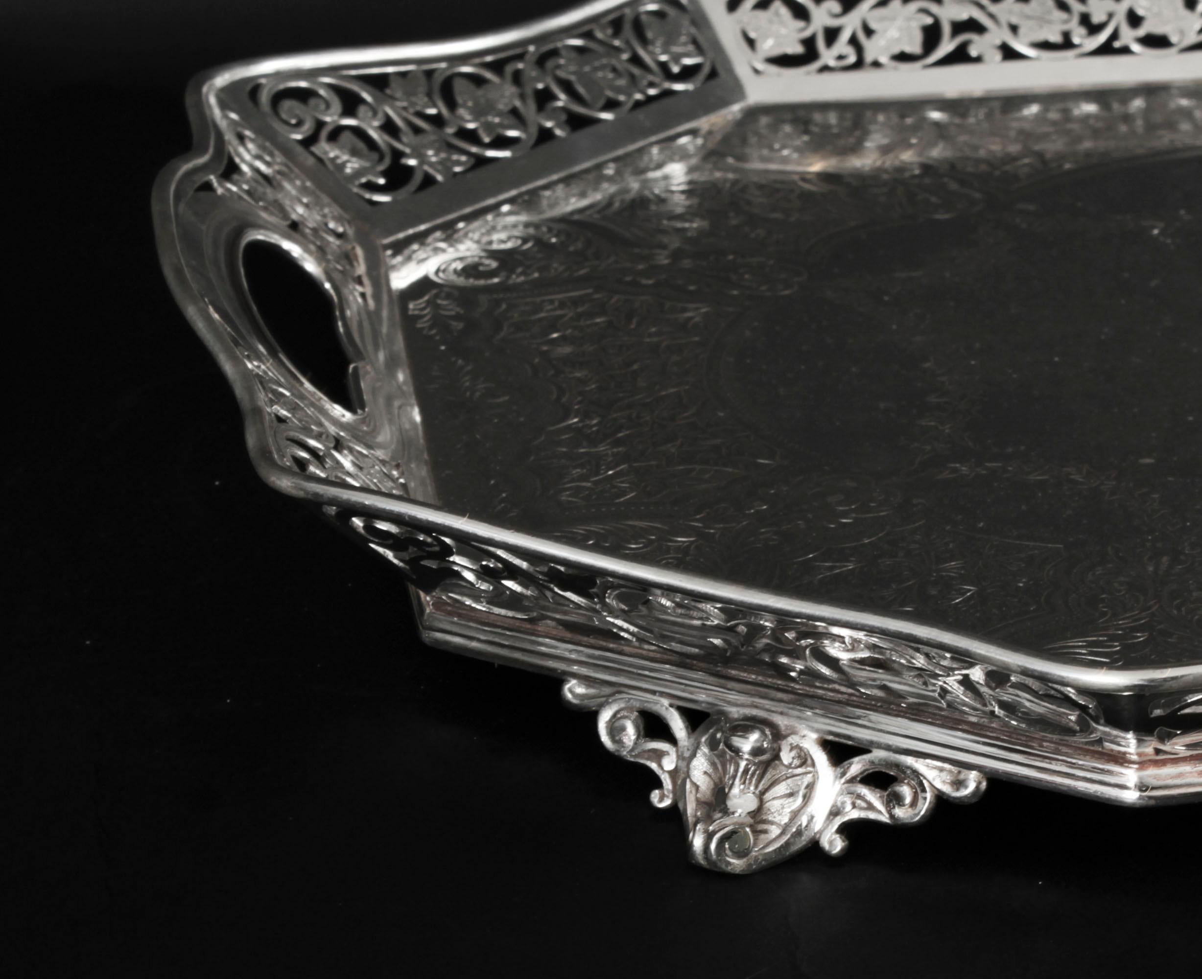 Antique Victorian Silver Plated Gallery Tray Lee & Wigfull Late 19th Century For Sale 1
