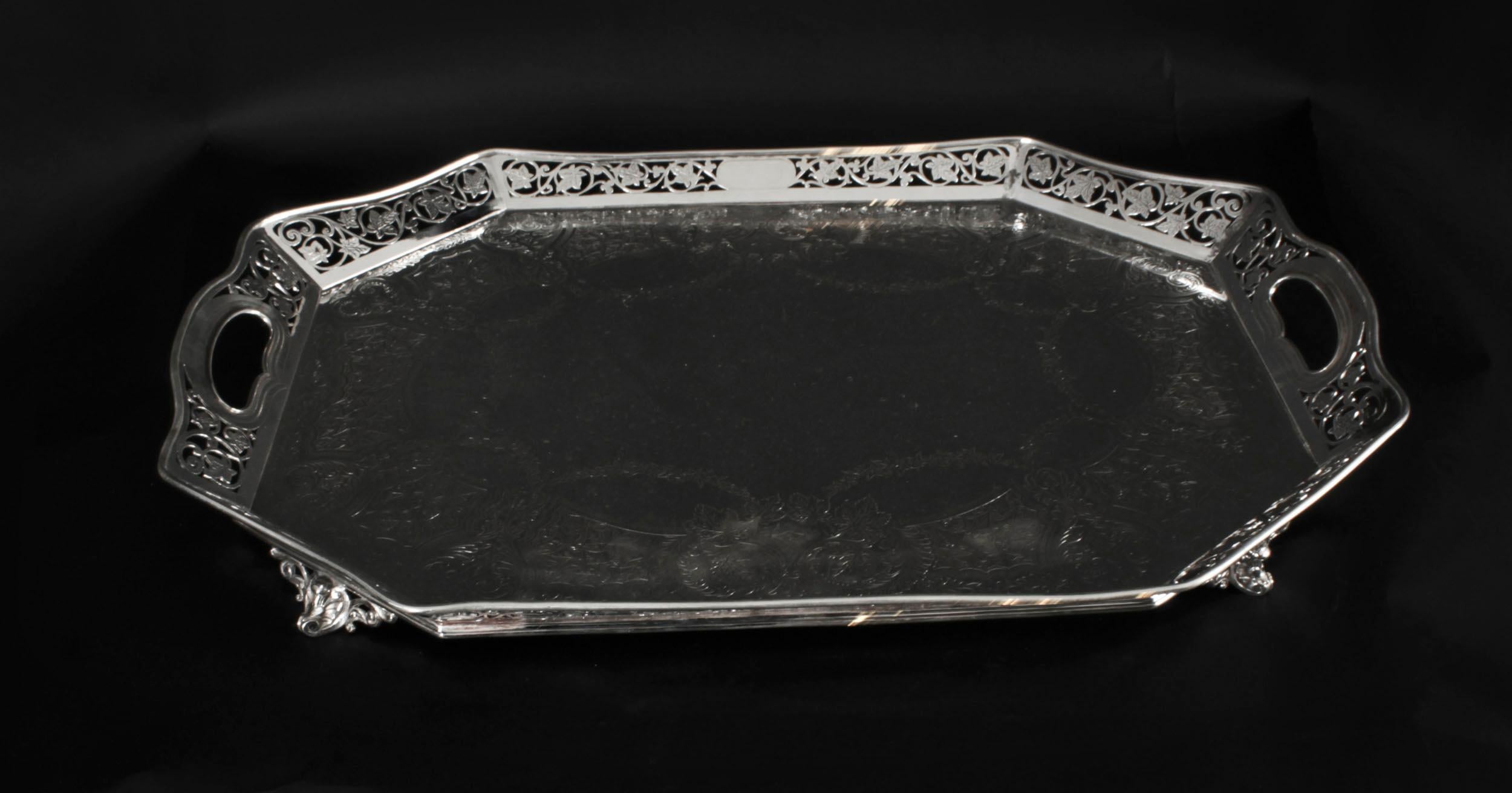 Antique Victorian Silver Plated Gallery Tray Lee & Wigfull Late 19th Century For Sale 2