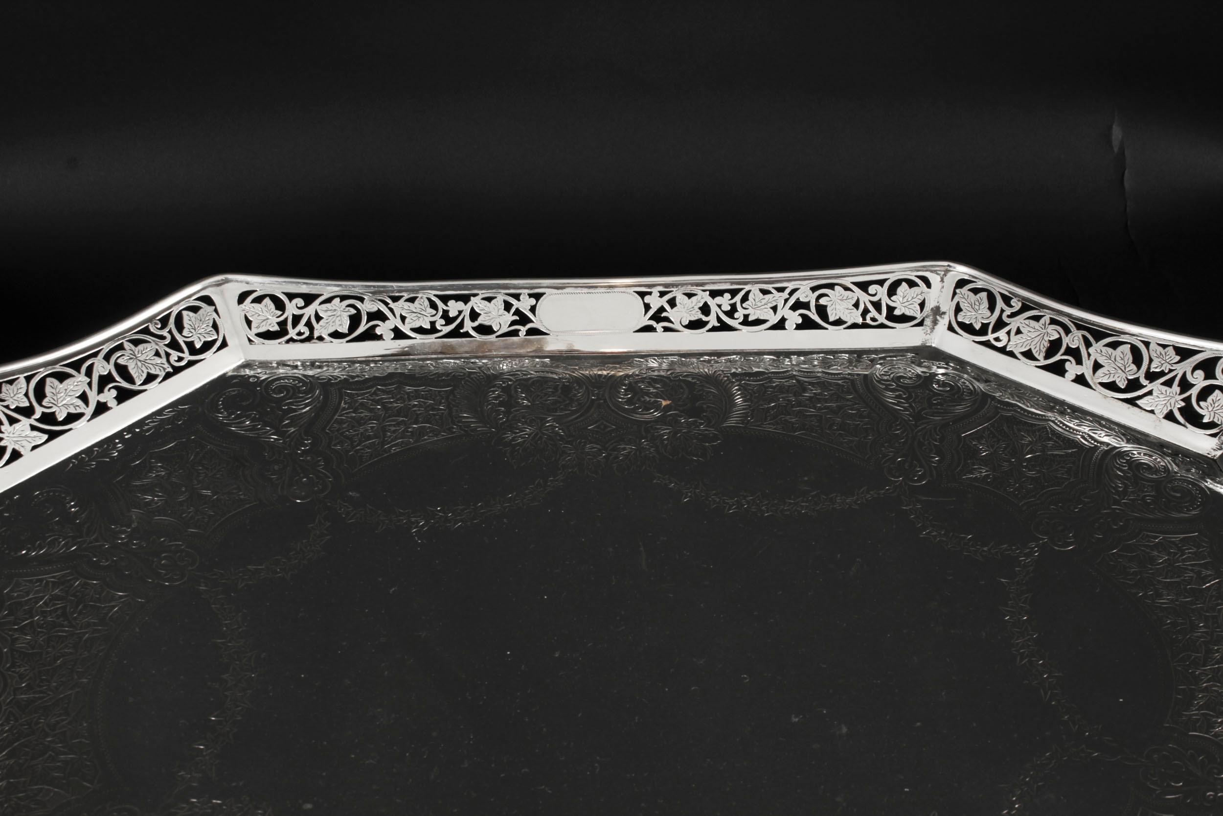 Antique Victorian Silver Plated Gallery Tray Lee & Wigfull Late 19th Century For Sale 3