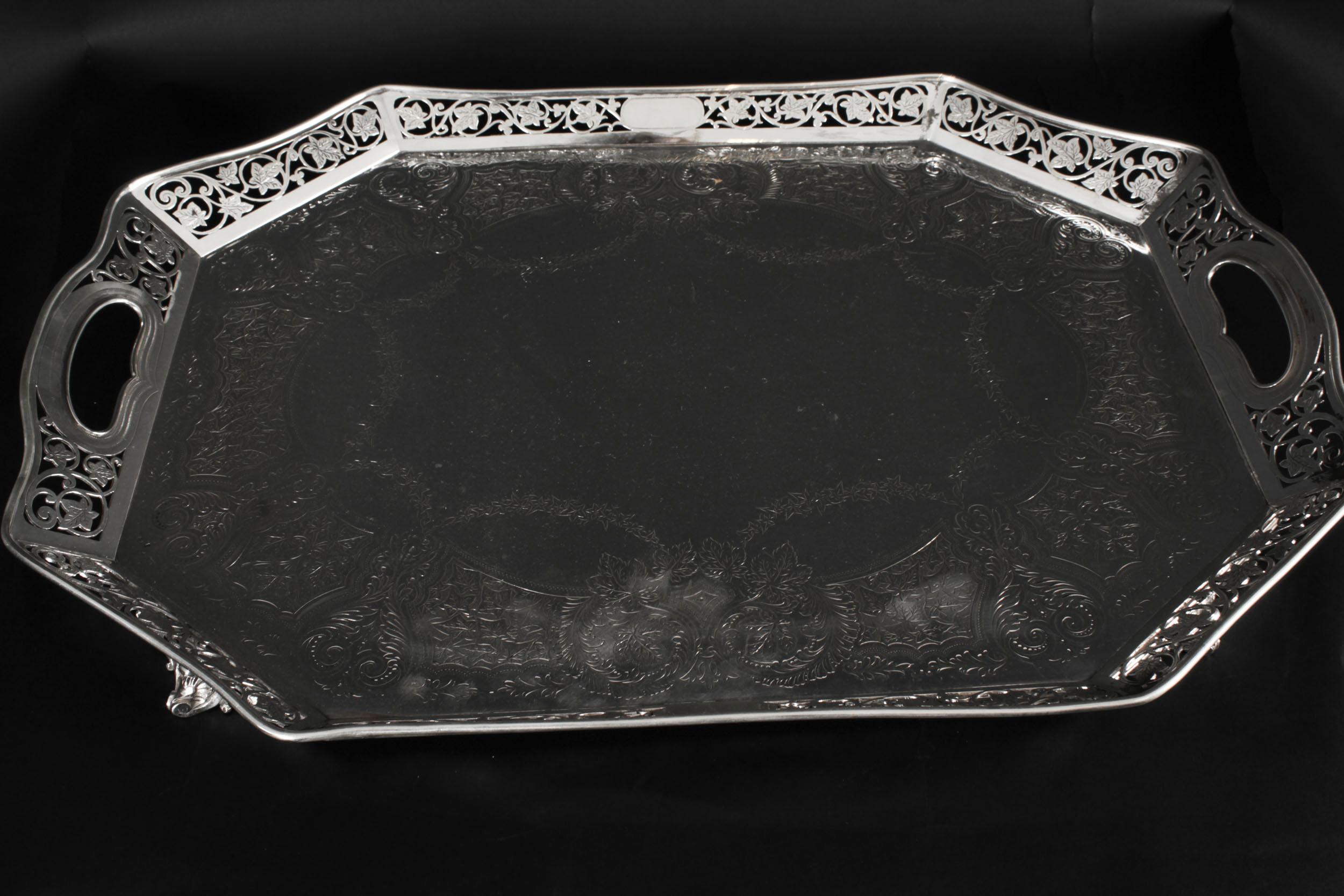 Antique Victorian Silver Plated Gallery Tray Lee & Wigfull Late 19th Century For Sale 6