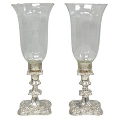 Antike viktorianische versilbertes Glas Hurricane Lampe Schatten Kerzenhalter - Paar