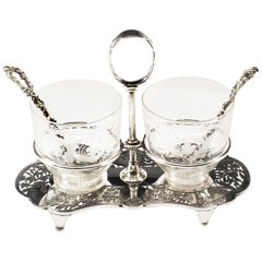 Antique Victorian Silver Plated Glass Strawberry and Cream Set, 19th Century