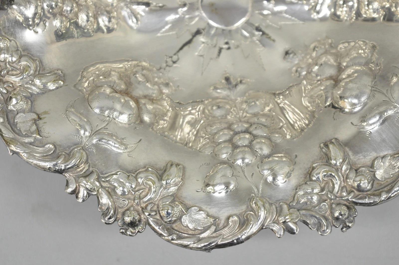 Antique Victorian Silver Plated Grapevine Repousse Dessert Basket Fruit Bowl For Sale 7