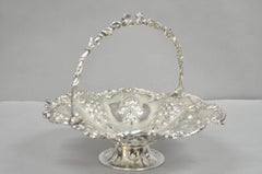 Antique Victorian Silver Plated Grapevine Repousse Dessert Basket Fruit Bowl