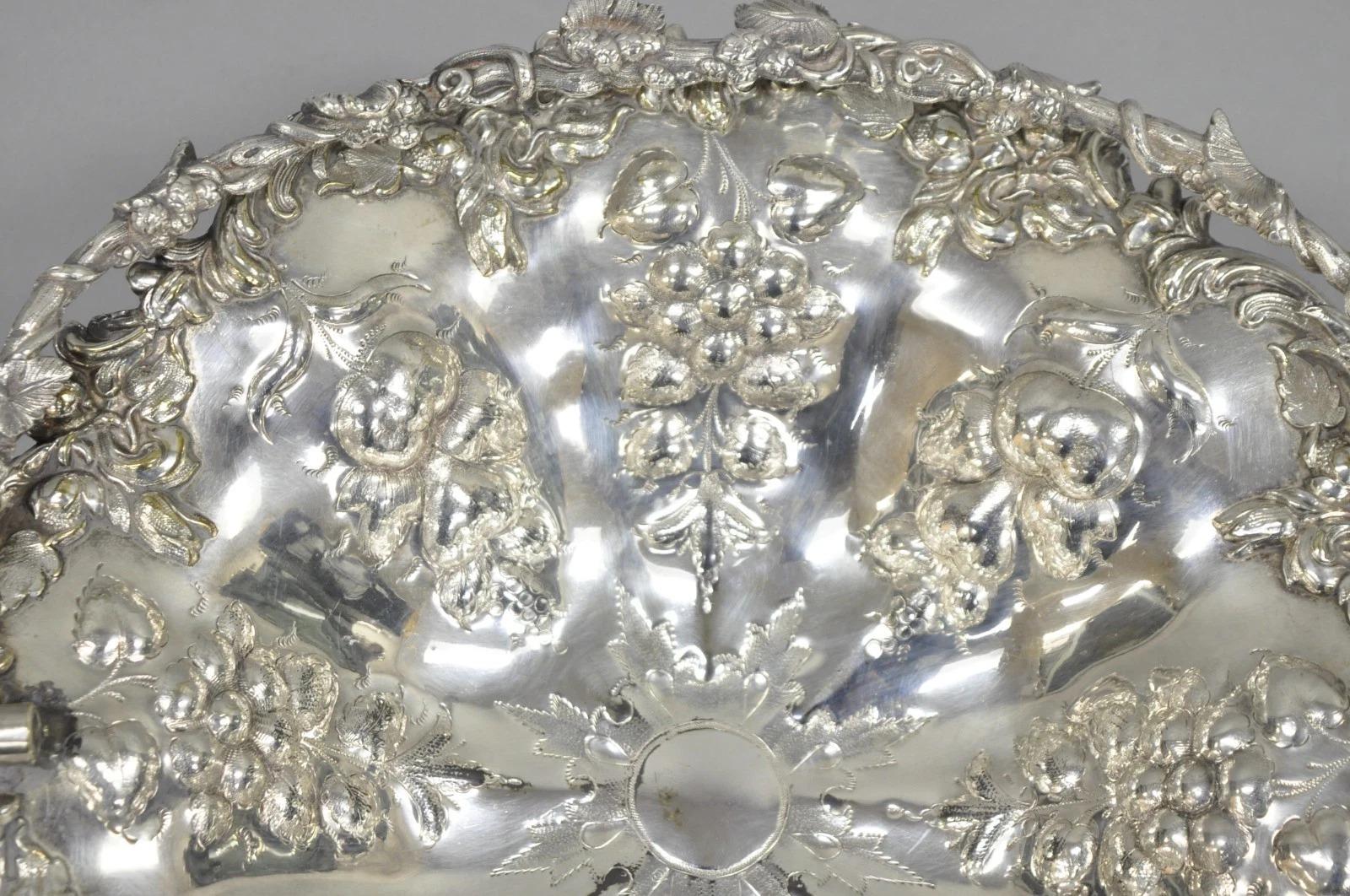 Unknown Antique Victorian Silver Plated Grapevine Repousse Dessert Basket Fruit Bowl For Sale