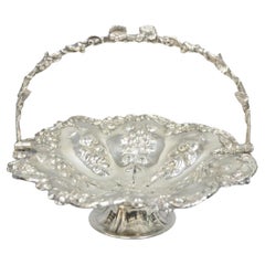 Antique Victorian Silver Plated Grapevine Repousse Dessert Basket Fruit Bowl