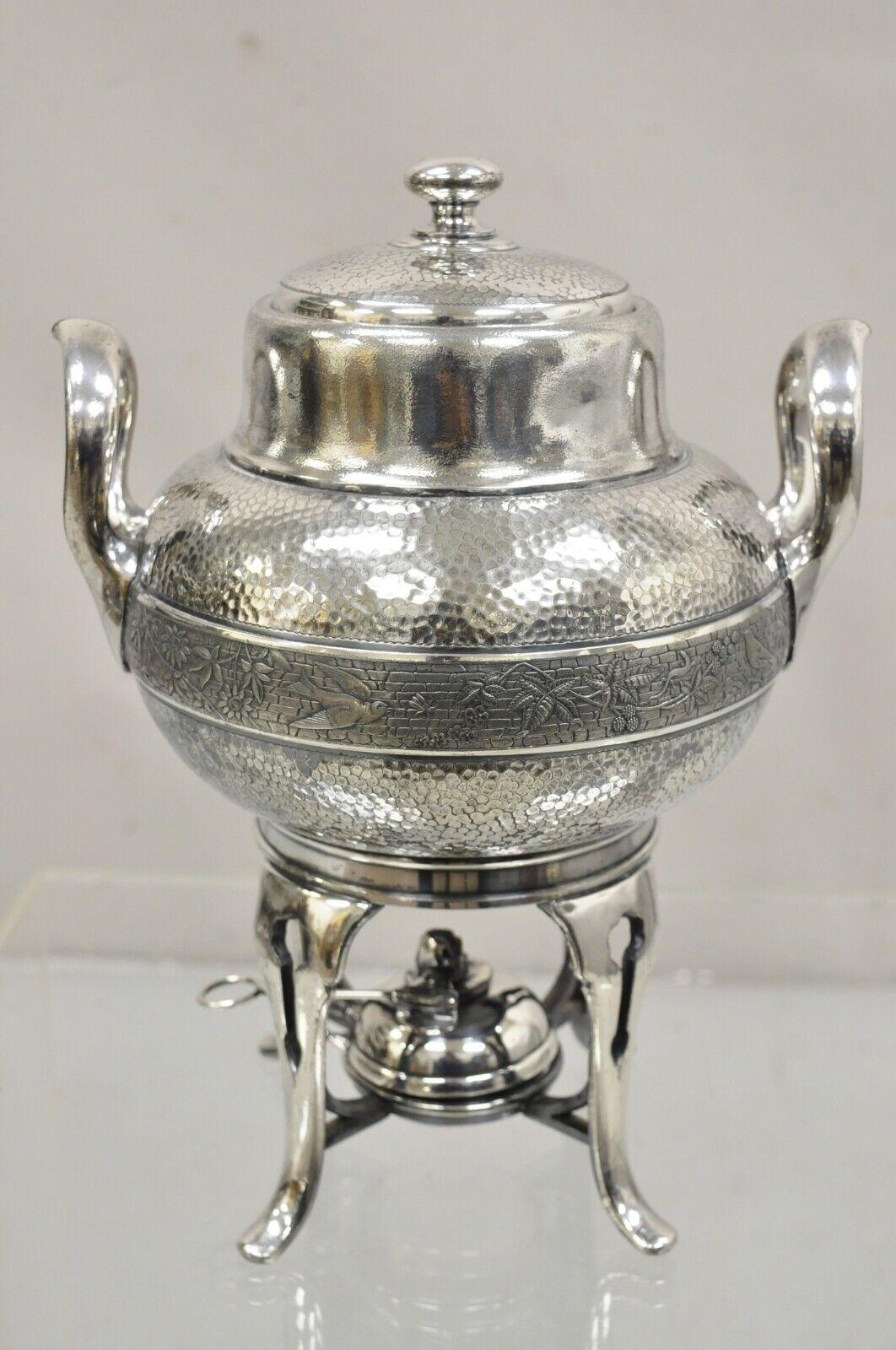 Antique Victorian Silver Plated Hand Hammered Samovar Coffee Pot Warmer For Sale 6