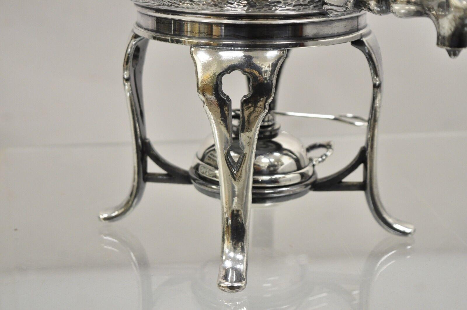 Antique Victorian Silver Plated Hand Hammered Samovar Coffee Pot Warmer For Sale 7