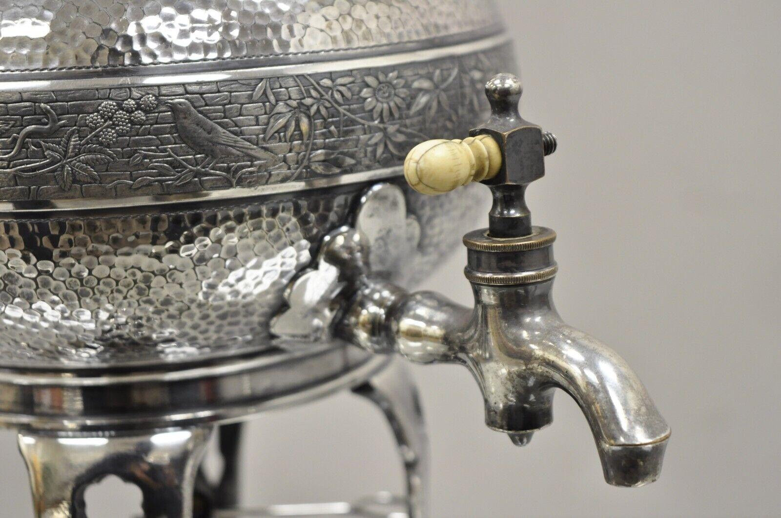Antique Victorian Silver Plated Hand Hammered Samovar Coffee Pot Warmer For Sale 8