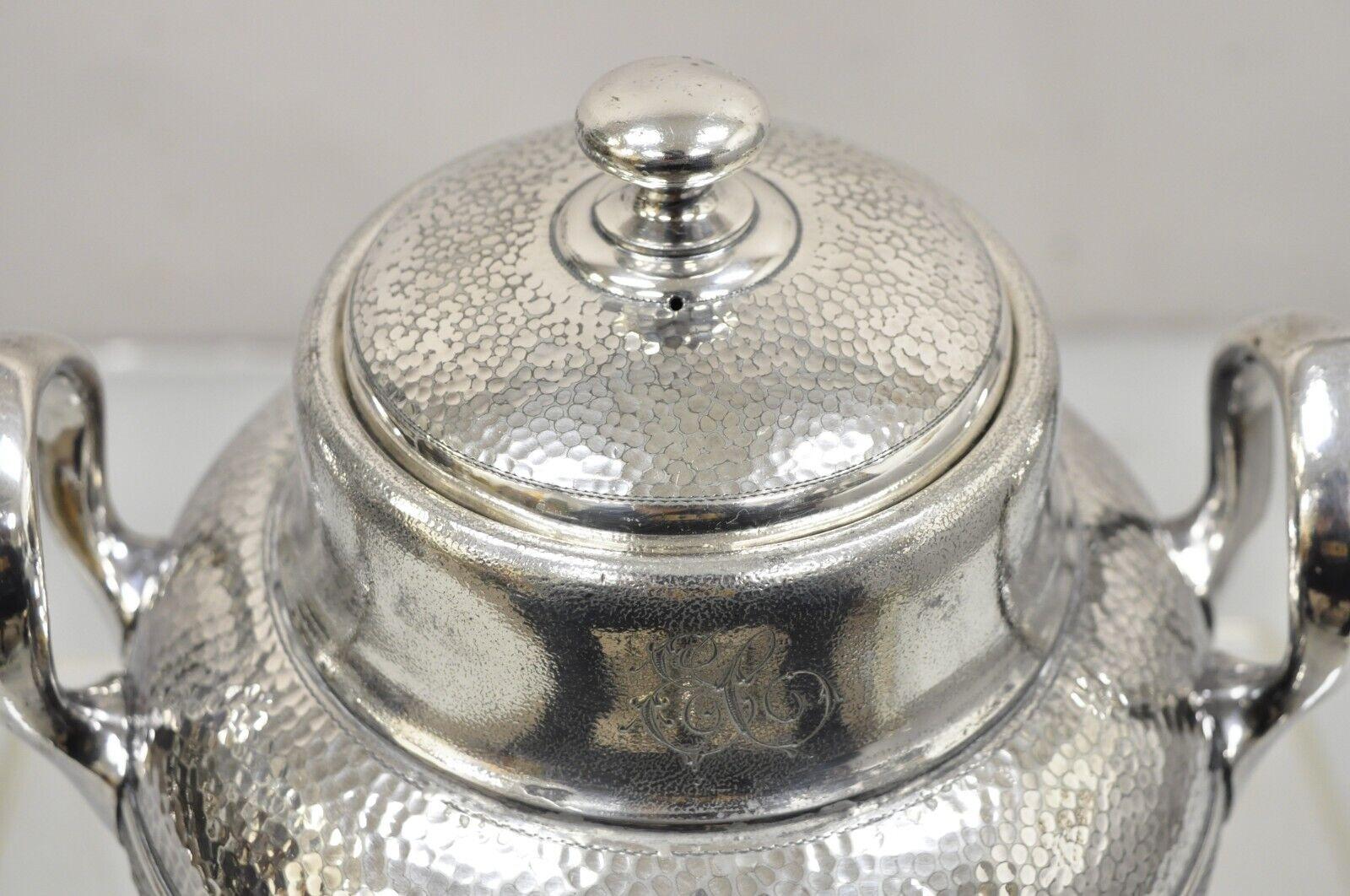 Early 20th Century Antique Victorian Silver Plated Hand Hammered Samovar Coffee Pot Warmer For Sale