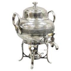 Retro Victorian Silver Plated Hand Hammered Samovar Coffee Pot Warmer