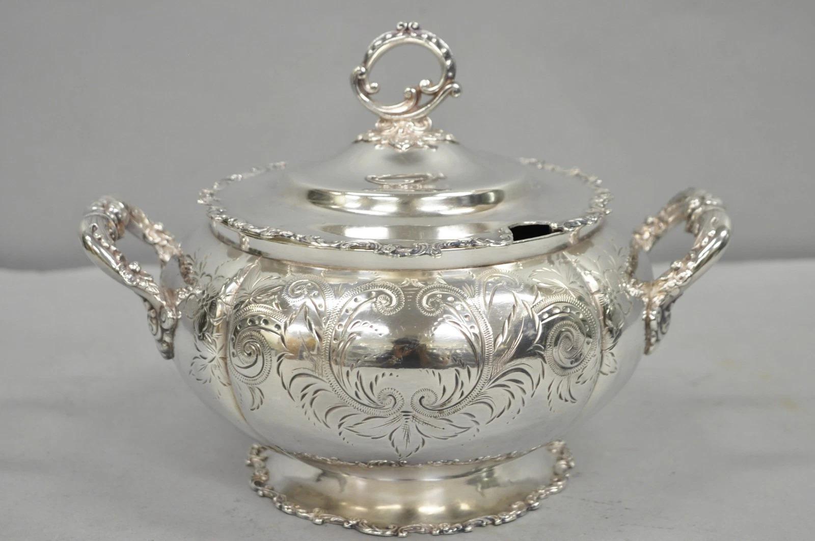 Antique Victorian Silver Plated Lidded Soup Toureen by Riverton Silver Co. Circa Early 20th Century. Measurements: 8
