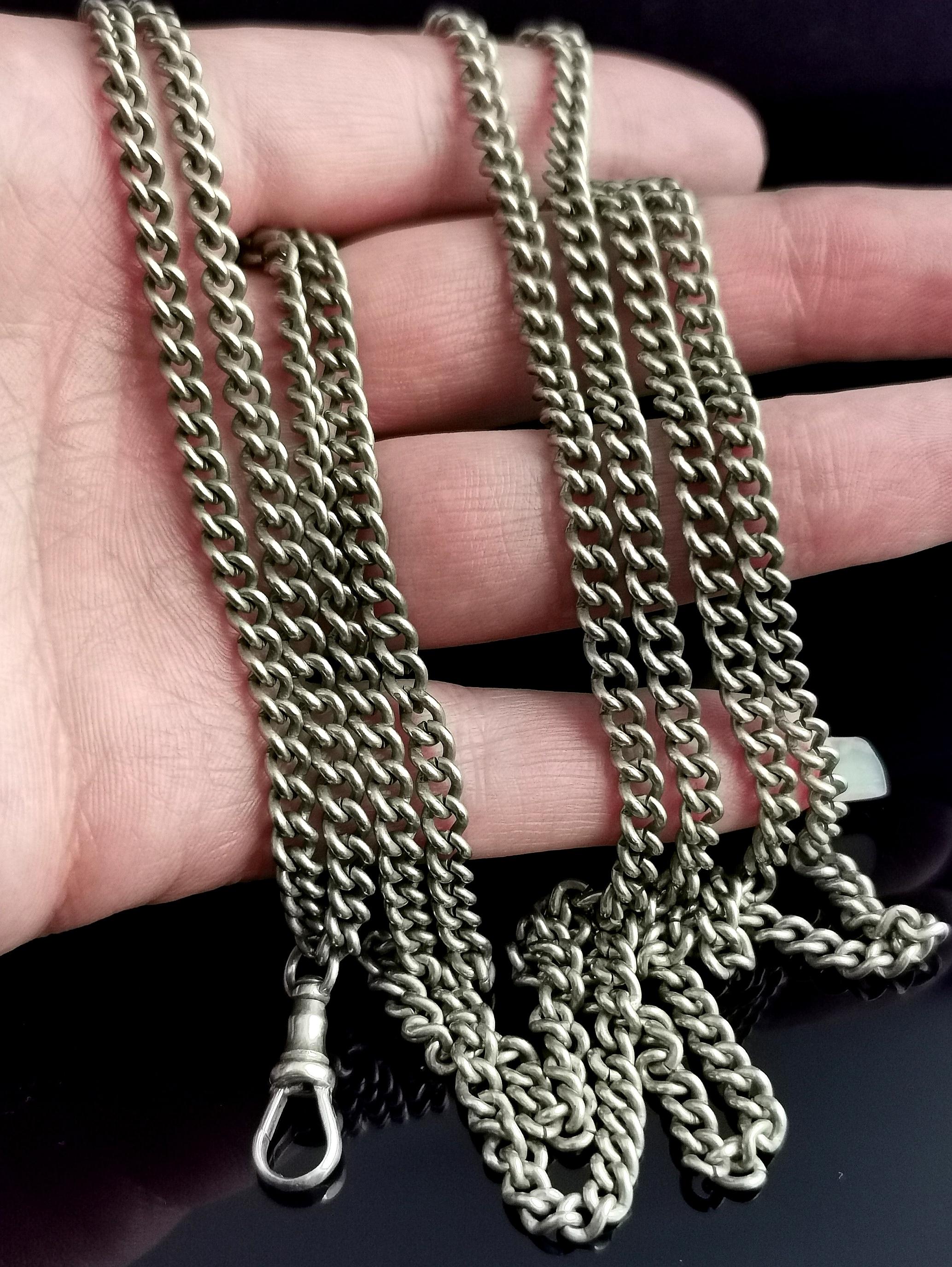 Antique Victorian Silver Plated Longuard Chain Necklace, Muff Chain In Fair Condition In NEWARK, GB
