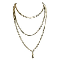 Chaîne collier victorienne ancienne en métal argenté Longuard, chaîne manchette