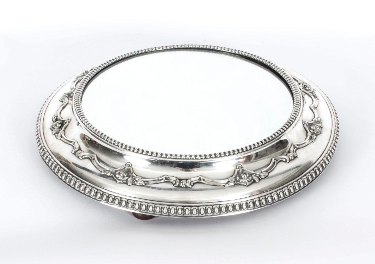 Antique Victorian Silver Plated Mirrored Top Cake Stand, 19th C In Good Condition In London, GB