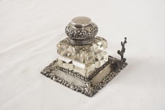 Antique Victorian Silver Plated Monogramed Inkwell, Scotland 1897, H552