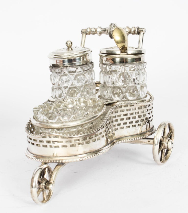 Antique Victorian Silver Plated Motoring Cruet Set 19th C For Sale at