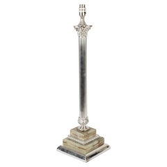 Antique Victorian Silver Plated Onyx Corinthian Column Table Lamp 19th Century
