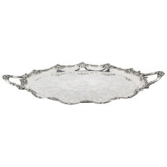 Antique Victorian Silver Plated Oval Twin Handled Tray 1870, 19th Century