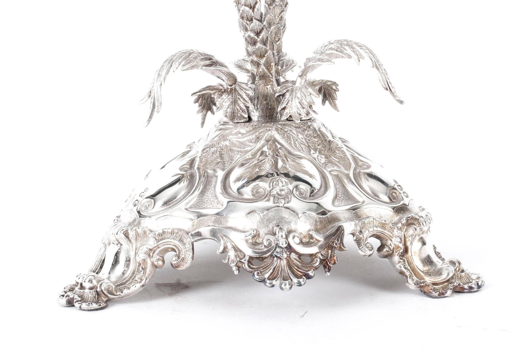 Antique Victorian Silver Plated Palm Tree Centrepiece Mappin & Webb 19th Century In Good Condition In London, GB