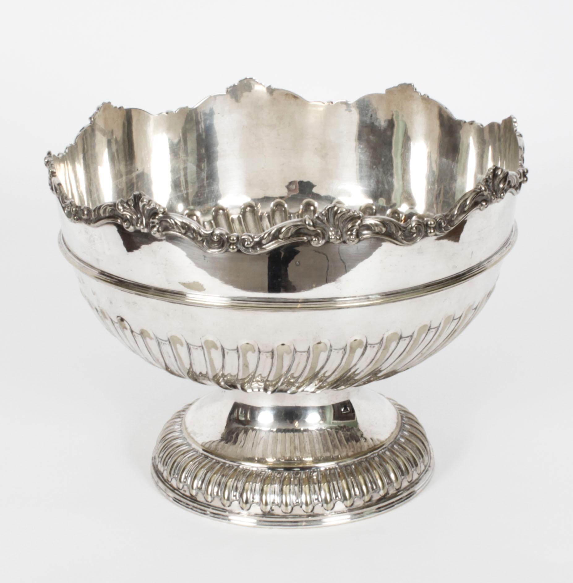 Antique Victorian Silver Plated Punch Bowl W Briggs Sheffield 19th C For Sale 1