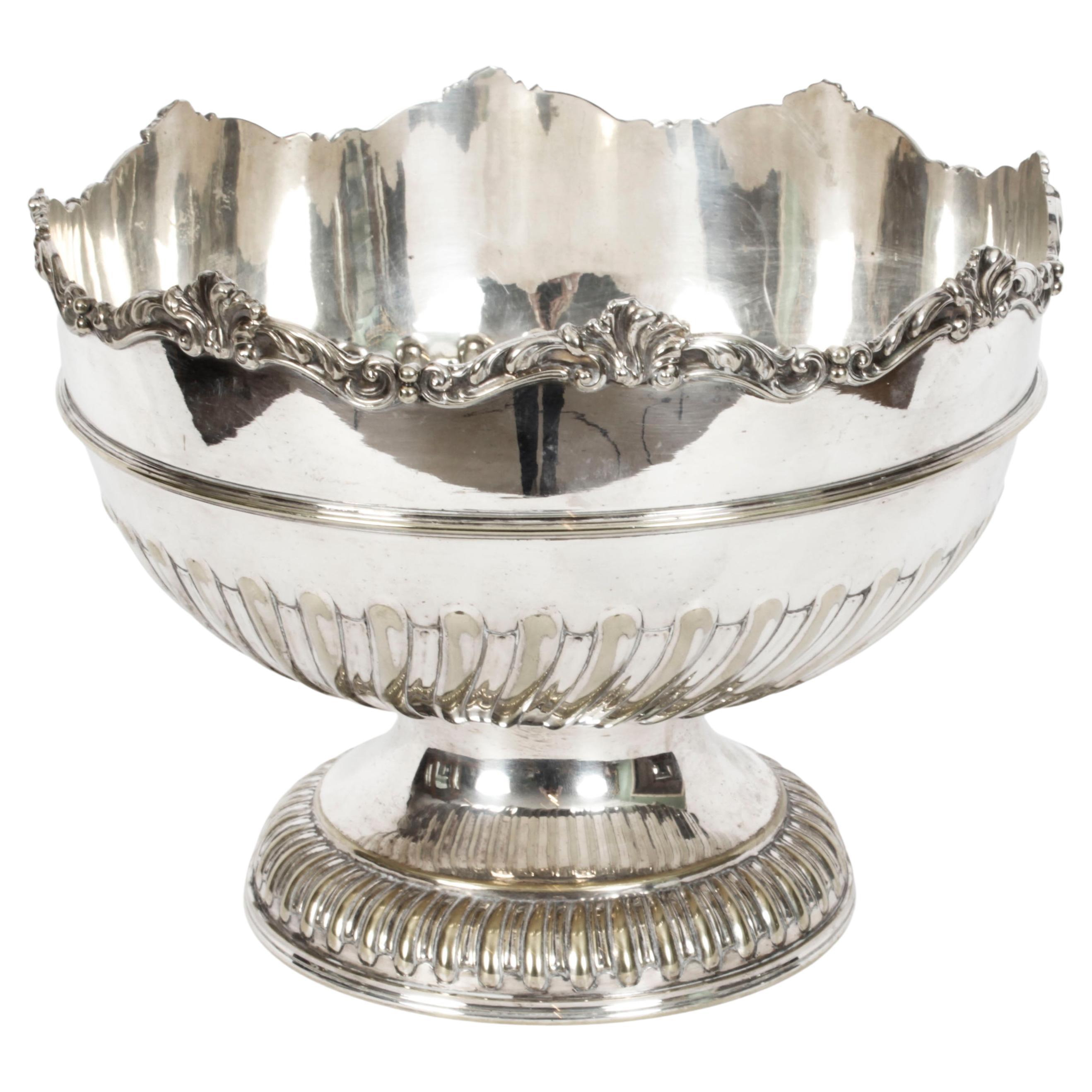 Antique Victorian Silver Plated Punch Bowl W Briggs Sheffield 19th C For Sale