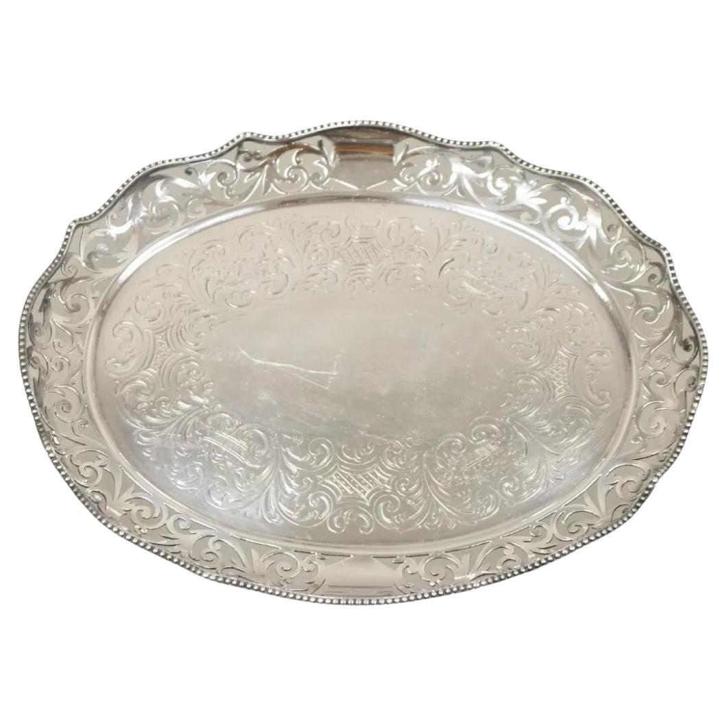 Antique Victorian Silver Plated Reticulated Scroll Gallery Small Oval Tray