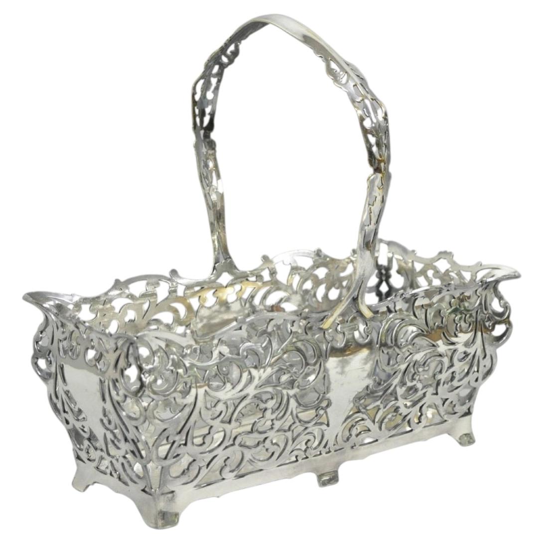 Antique Victorian Silver Plated Reticulated Scrollwork Bread Basket by Forbes For Sale