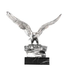 Antigua escultura victoriana plateada Águila calva Base de mármol, Siglo XIX
