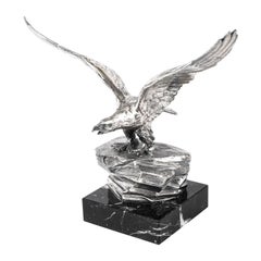 Antique Victorian Silver Plated Sculpture Bald Eagle Marble Base, 19th Century